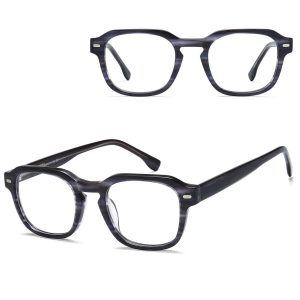 Okulary acetatowe oprawki korekcyjne zerówki kwadratowe AC380D szary/czarny