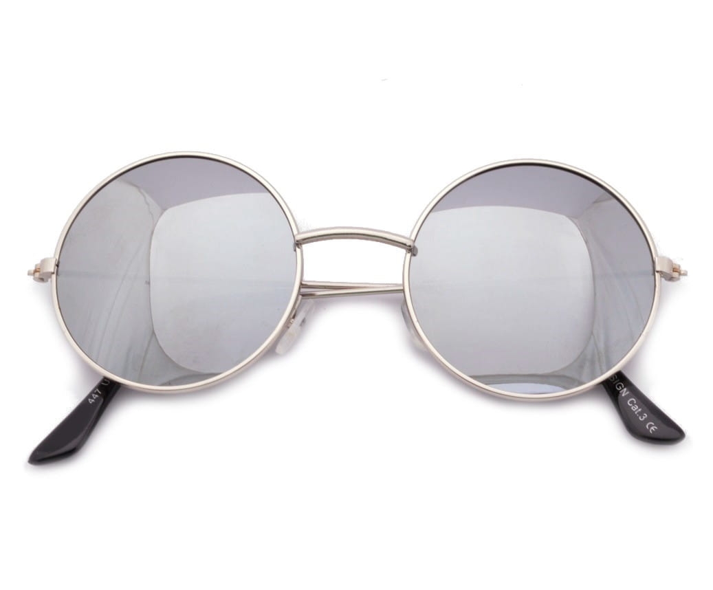 Lenonki srebrne lustrzane przeciwsłoneczne hippie retro 447A