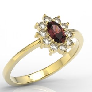 Pierścionek z żółtego złota z granatem i cyrkoniami AP-1830Z-GRA/C