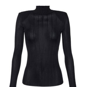 DZIANINOWY GOLF Z TRANSPARENTNEGO MATERIAŁU W PRĄŻKI