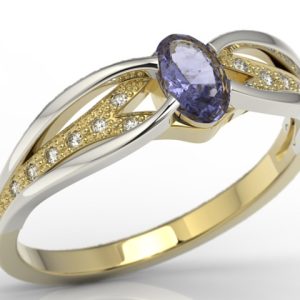 Pierścionek z żółtego i białego złota z tanzanitem i diamentami LP-39ZB
