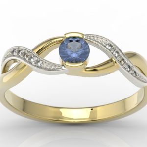 Pierścionek z żółtego i białego złota z szafirem i diamentami BP-39ZB