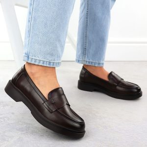 Półbuty damskie mokasyny lordsy brązowe Potocki JE19332