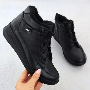 Skórzane komfortowe botki damskie czarne Helios 553.011