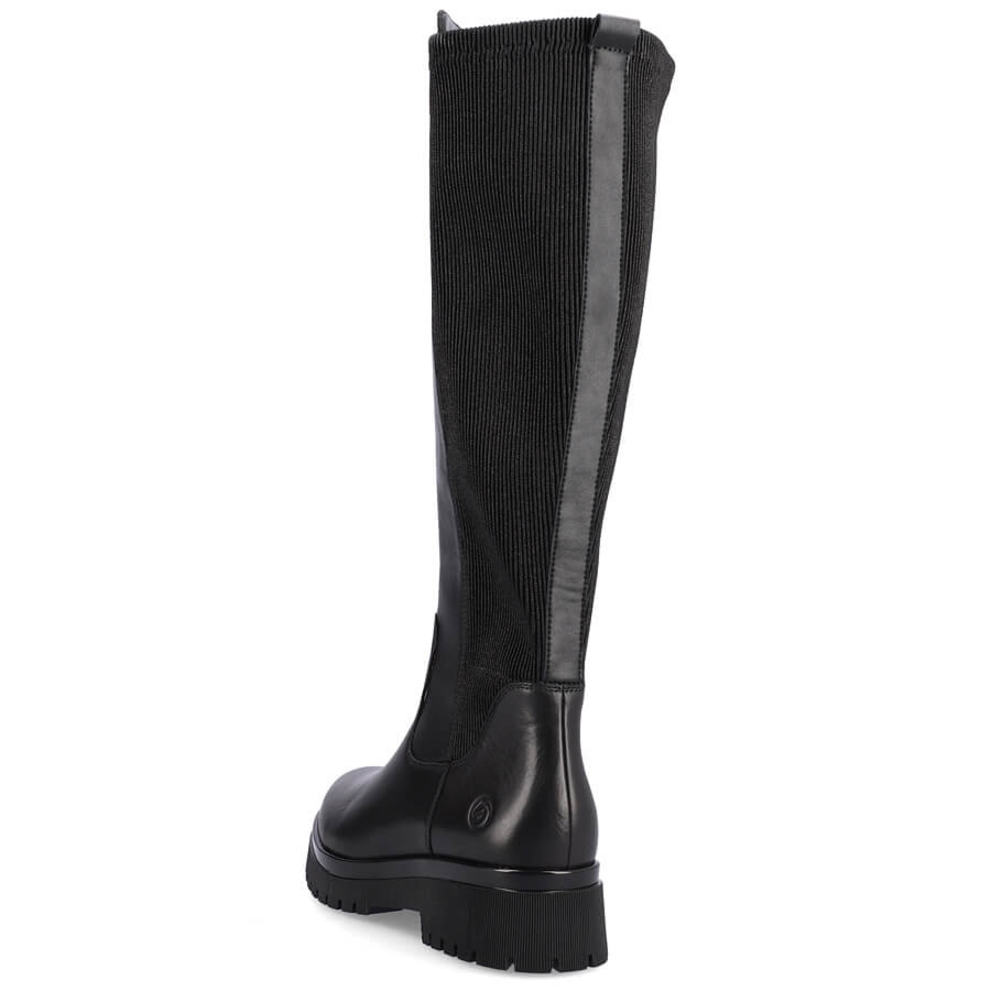 Skórzane kozaki damskie z elastyczną cholewką czarne Rieker Remonte D1B71-01