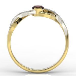 Pierścionek z żółtego i białego złota z granatem i diamentami BP-39ZB