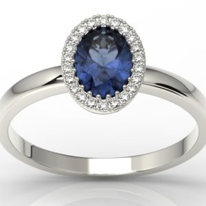 Pierścionek z białego złota z szafirem i diamentami AP-49B