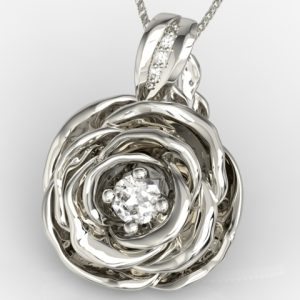 Wisiorek z białego złota w kształcie róży z diamentami APW-95B