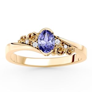 Pierścionek zaręczynowy z żółtego złota AP-39Z z tanzanitem i diamentami 0,03 ct