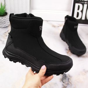 Wodoodporne śniegowce młodzieżowe ocieplane trekkingowe czarne DK 2462