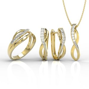 Zestaw - Pierścionek, kolczyki i wisiorek z żółtego złota z diamentami LP-6708Z-R-ZEST