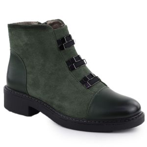 Botki damskie zamszowe ocieplane zielone M.Daszyński SA252-4