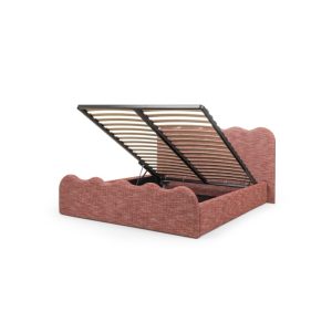 Łóżko tapicerowane 160x200 cm Tulla, ze stelażem i pojemnikiem, czerwone, falowane