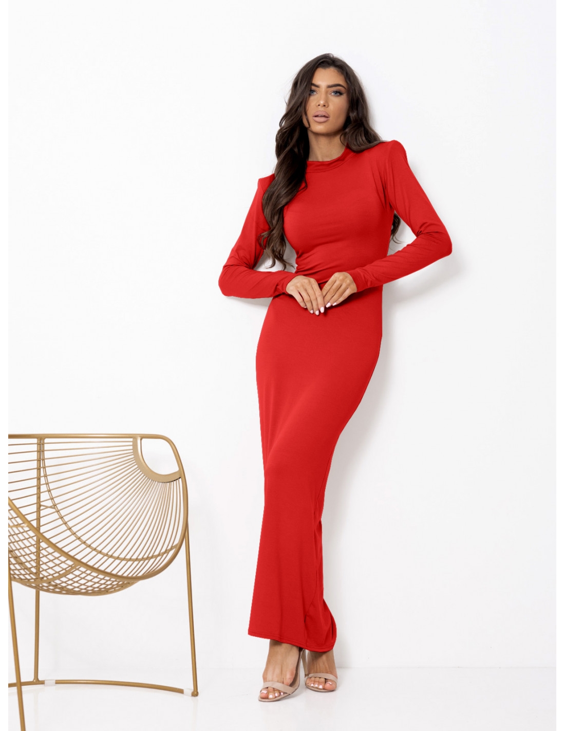 Dopasowana sukienka maxi z wiskozy TISAJA - czerwona