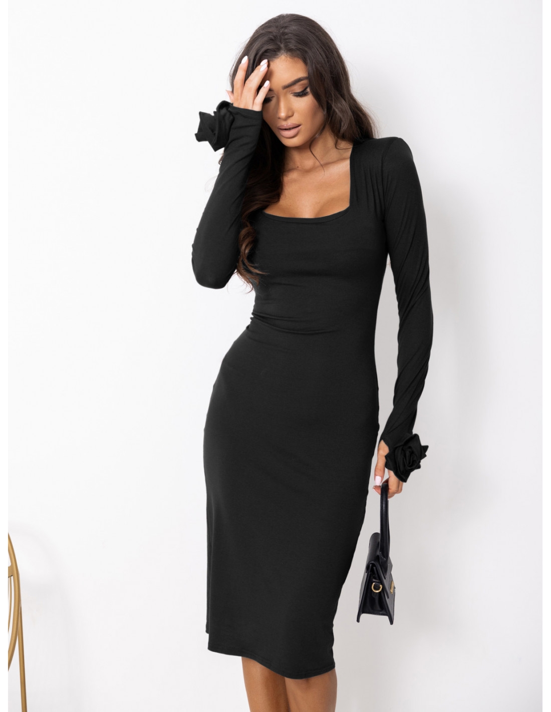 Dopasowana sukienka midi z wiskozy SELVIA - czarna