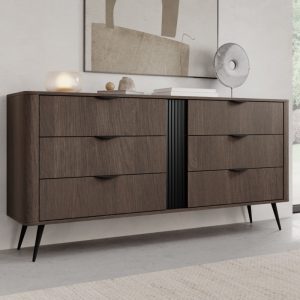 Komoda z szufladami Veris 163,2 cm, dąb dunin/czarna, ryflowana, zaokrąglona