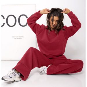 Komplet dresowy z szerokimi spodniami DANER - bordowy