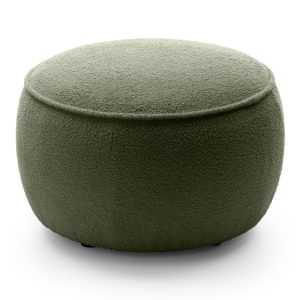 Puf tapicerowany Bella, ciemnozielony, obłe kształty, boucle