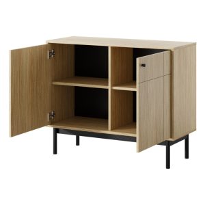 Komoda dwudrzwiowa Japandi, dąb linea/czarne nóżki