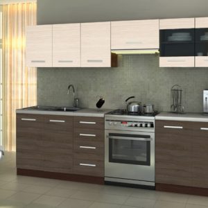 Zestaw mebli kuchennych akacja / dąb / wenge 260 cm Amanda