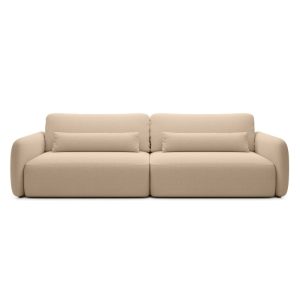 Sofa rozkładana Mossa Big z 2 pojemnikami, obłe kształty, jasnobrązowa