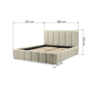 Łóżko tapicerowane 160x200 cm Moona, ze stelażem i pojemnikiem, beżowe, boucle, obły kształt