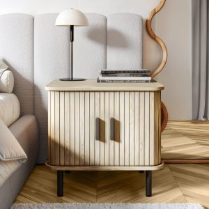 Szafka nocna Gliss, zaokrąglona, lamele, dąb jasny