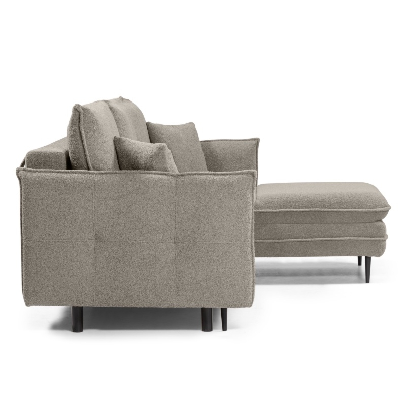 Narożnik rozkładany z pojemnikiem Notti, brązowoszary, boucle, prawostronny