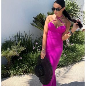 Stylowa wiskozowa maxi sukienka SABRINA - fuksjowa