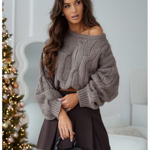 Pleciony sweter z domieszką wełny ZADAR - beżowy