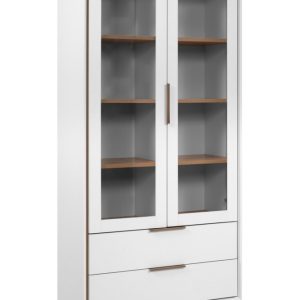 Witryna dwudrzwiowa z szufladami biała / dąb artisan mat 90 x 185 cm Arona