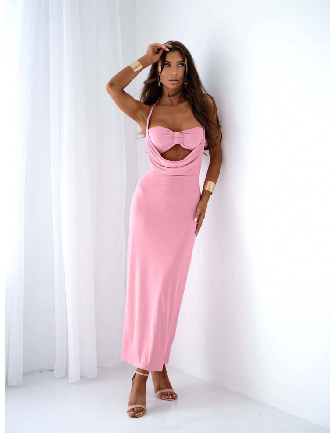 Dopasowana sukienka maxi DELLARA - pudrowy róż