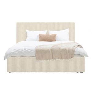 Łóżko Gemma 140x200 cm ze stelażem i pojemnikiem, kremowe, gruby sztruks