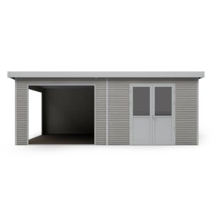 Domek narzędziowy z tarasem Ardena 6x3 m 18 m², ciemnoszary, drewno kompozytowe, aluminium, łatwy montaż