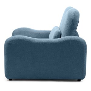 Sofa z funkcją spania Foldi, niebieska, boucle, obłe kształty