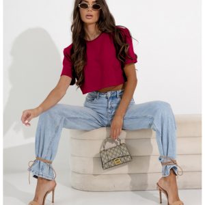 Pudełkowy top z poduszkami LEE - bordowy