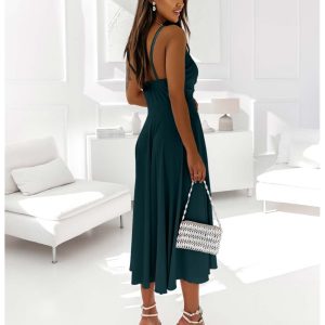 Sukienka midi na ramiączkach AGNES - butelkowa zieleń