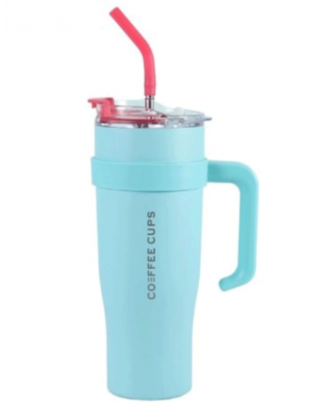 Kubek termiczny z uchwytem i słomką - turkusowy