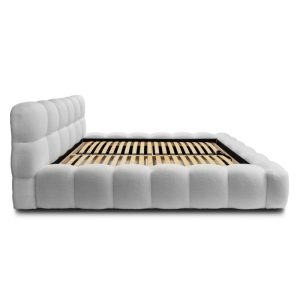 Łóżko tapicerowane Boston 160x200 cm ze stelażem i pojemnikiem, białe, boucle