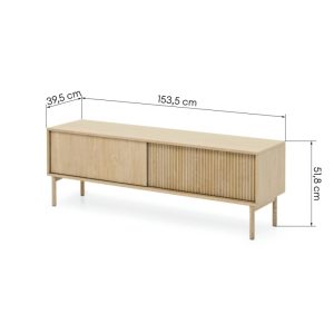 Szafka RTV 153 cm Tavo, dwudrzwiowa, Dąb Cremona, ryflowana