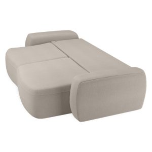 Sofa rozkładana Majestic beżowoszara z pojemnikiem i pufami, obłe kształty