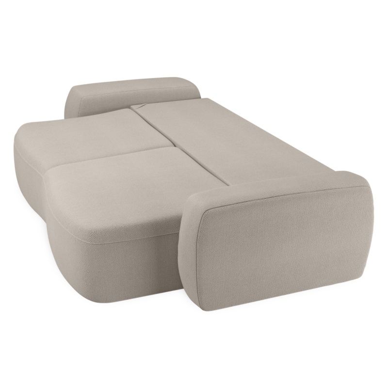 Sofa rozkładana Majestic beżowoszara z pojemnikiem i pufami, obłe kształty