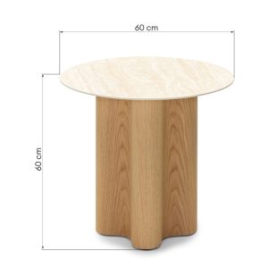Stolik boczny Alesund 60 cm, okrągły, trawertyn/dąb
