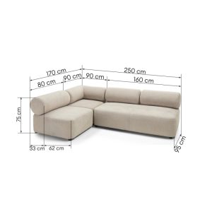 Narożnik modułowy Moso, beżowy, uniwersalny, zaokrąglony