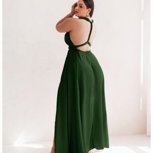 Sukienka PLUS SIZE maxi wiązana na wiele sposobów IMPERIA - butelkowa zieleń
