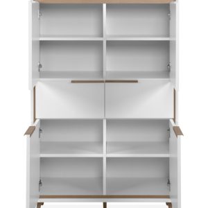 Komoda wysoka z drzwiami i szufladami biała / dąb artisan mat 90 cm Arona