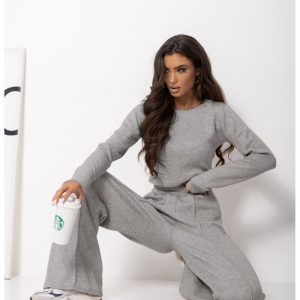 Komplet dzianinowy z szerokimi spodniami DANEB - szary