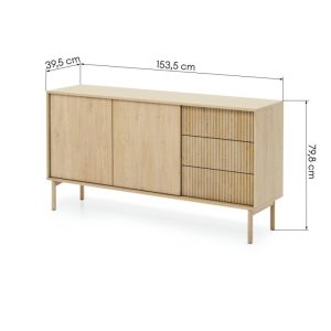 Komoda dwudrzwiowa 153 cm Tavo, Dąb Cremona, ryflowana