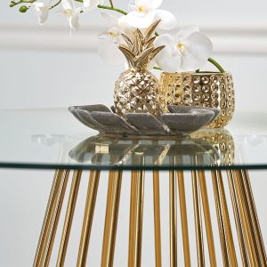 Stół okrągły szklany transparentny / złoty mat / połysk 120 cm Liverpool