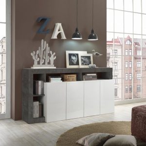 Komoda z drzwiami biała / szara wysoki połysk / mat 184 cm Verden